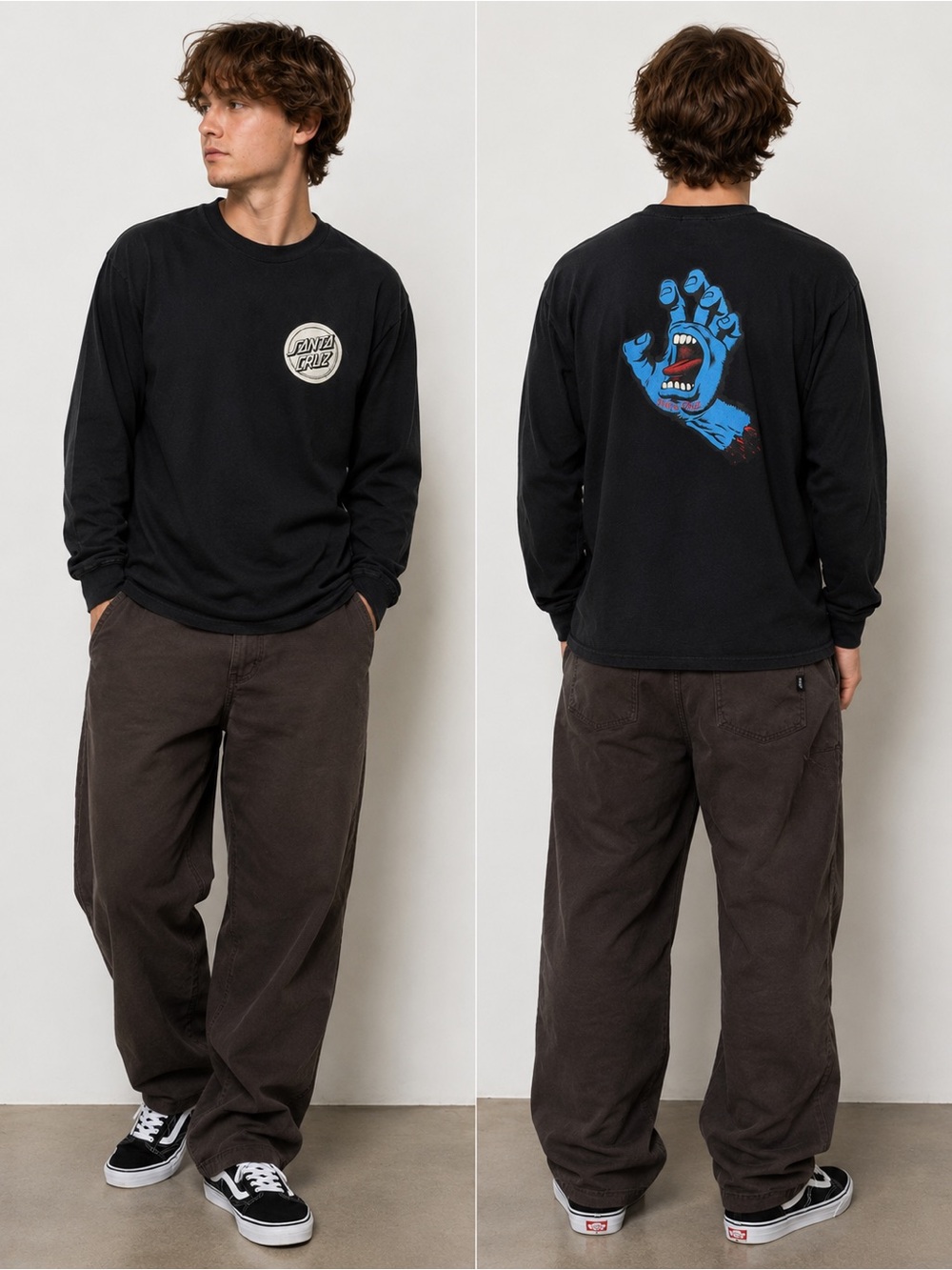 Santa Cruz Screaming Hand Long Sleeve T-Shirt Black Skate Graphic Size M
